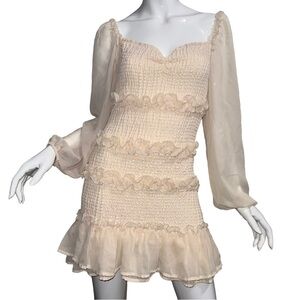 💙💖Ethereal Cream Ruffle Tiered Long Sleeve Y2K Mini Dress Fairy Cottage Boho